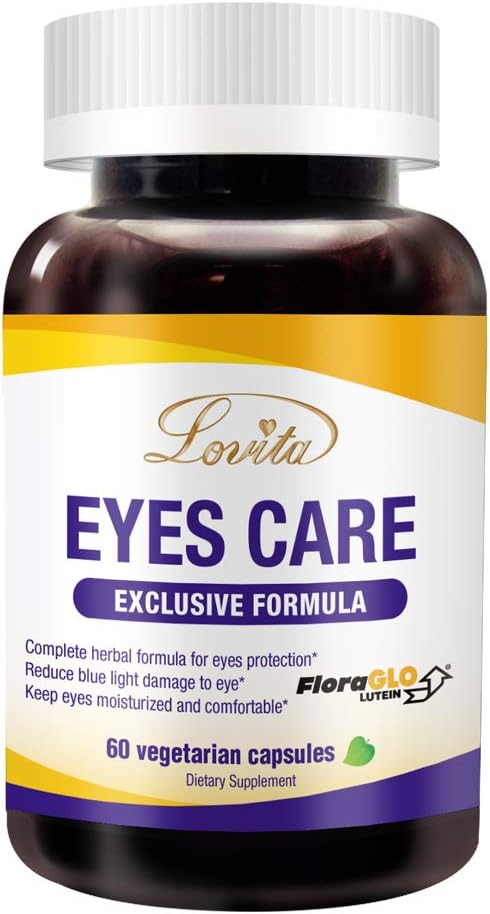 LOVITA Eyes Care, Eye Vitamins with Clinically Proven FloraGLO Lutein, Black Currant & Eyebright, Supports Eye Strain, Dry Eye and Vision Health, 60 Vegetarian Capsules