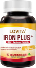 LOVITA Iron Plus, 18 mg, 6 in 1 for Women, Vitamin C, Dong Quai & B12, Support Red Blood Cell Production Without Constipation, 120 Vegan Capsules