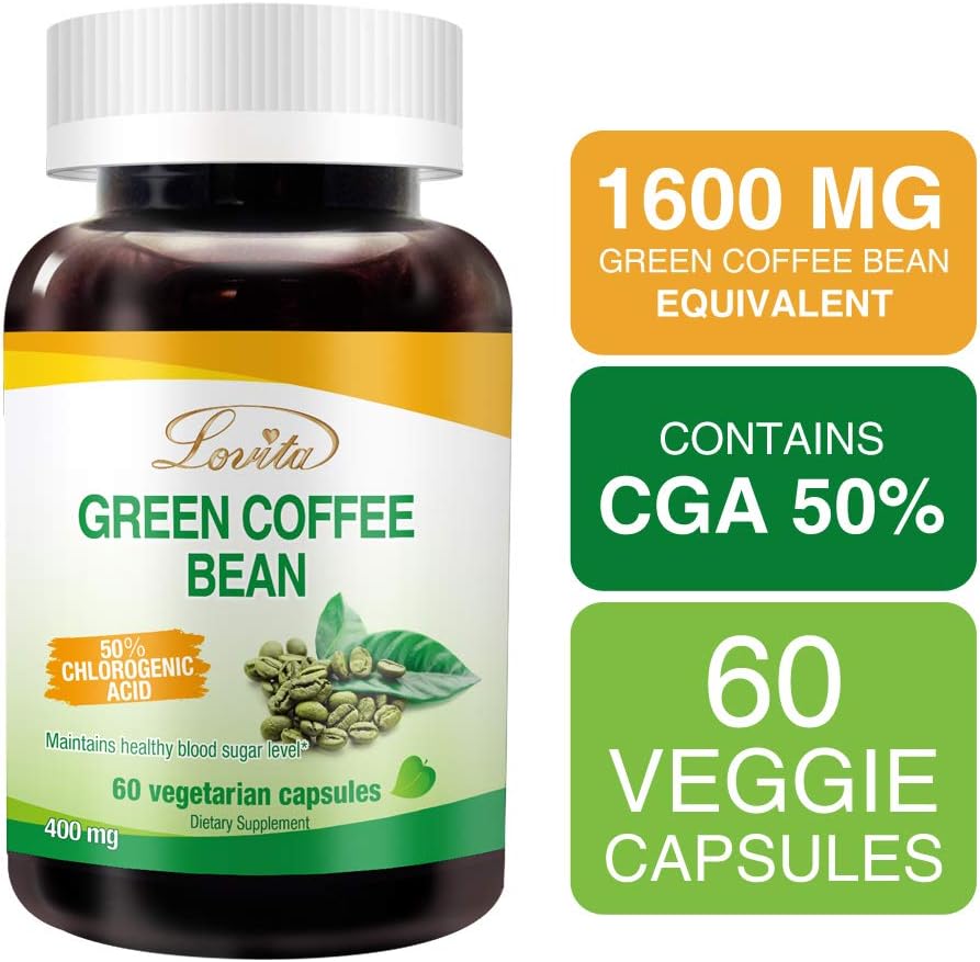 LOVITA Green Coffee Bean Extract, Standardized to 50% Chlorogenic Acids, 4:1 Concentrated for Metabolism, Natural Antioxidant & Size-Reduction Support, Plant-Based, 60 Vegan Capsules