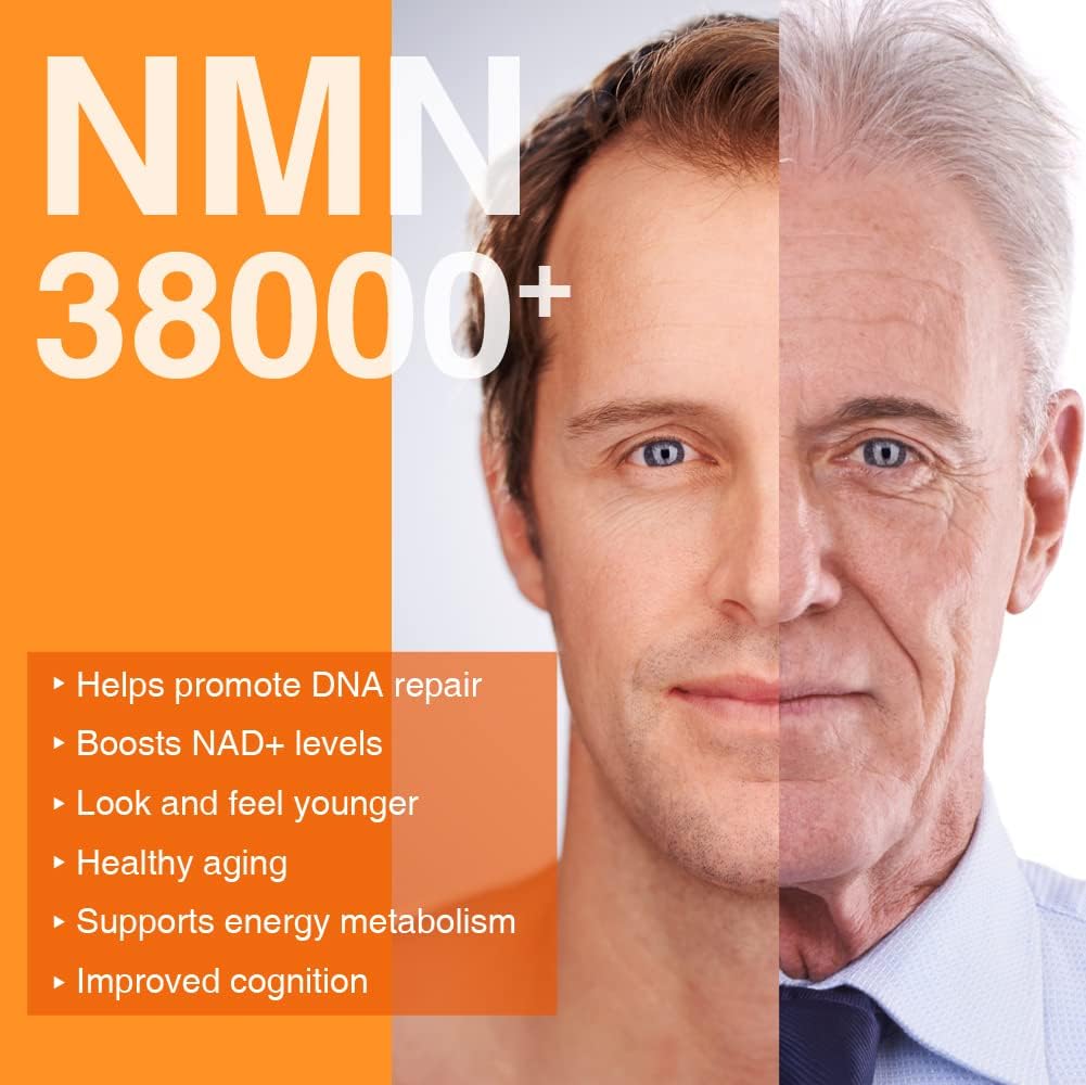 LOVITA NMN 38000+, NMN Supplement with Resveratrol, Nicotinamide Mononucleotide 635 mg per Capsule, High Absorption & Stabilized Form, 99% Purity, for Healthy Aging, 60 Vegan Capsules