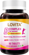 LOVITA B Complex for Women - High Potency Timed Release with Iron, Vitamin C, Cranberry, Pine Bark, Green Tea, 60 Vegan Tablets