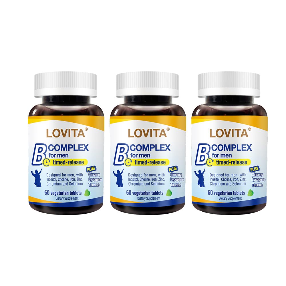 LOVITA Timed-Release B Complex for Men | 8-Hour Energy & Nutrient Metabolism Support with 10 Vitamin Bs, Vegetarian Tablets (60 Count)