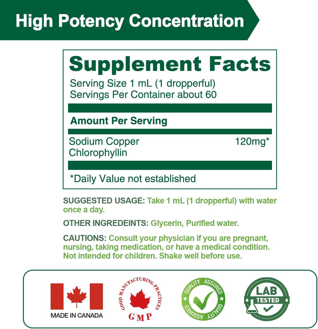 LOVITA Chlorophyll Liquid Drops, High Potency 120 mg/mL, 7,200 mg per Bottle, Natural Energy Booster & Immune Support, Internal Deodorant, Skin Health, Vegan & Non-GMO, Mint Flavor, 60 Servings 2 Oz