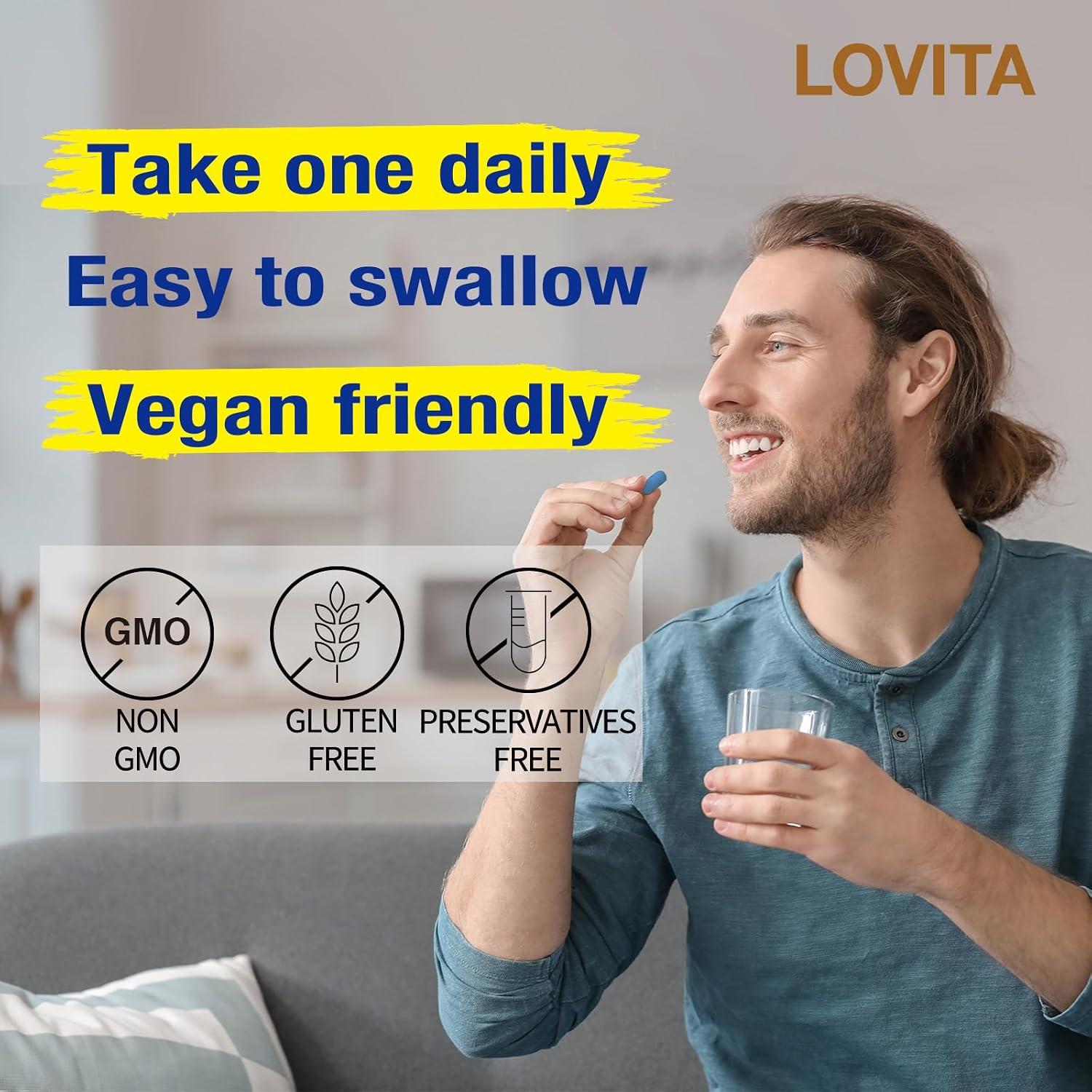 LOVITA Timed-Release B Complex for Men | 8-Hour Energy & Nutrient Metabolism Support with 10 Vitamin Bs, Vegetarian Tablets (60 Count)