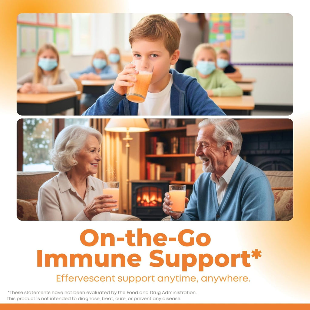 LOVITA 4-in-1 Defense Vitamin C Immune Support Effervescent Tablets 20 Count, VIT D3, Zinc, Selenium, Antioxidant Support, Orange Flavor, Vegan, Gluten-Free, Sugar-Free, Lactose-Free