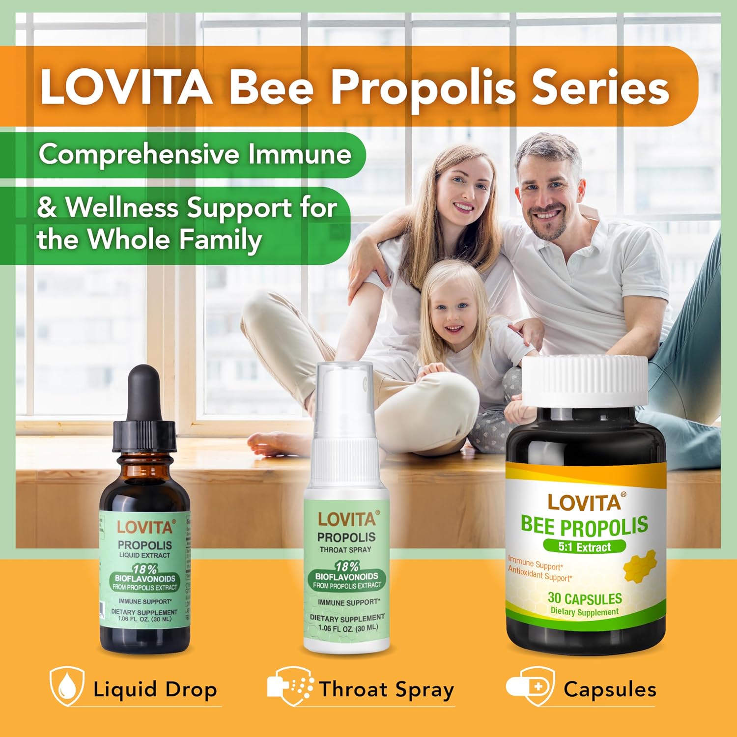 LOVITA Bee Propolis Liquid Extract, 1 Fl Oz (30 mL), 30 Day Supply | 5:1 Resin Drops with 18% Bioflavonoids, Alcohol-Free Antioxidant, Immune Support & Throat Soothing, Gluten-Free, Non-GMO