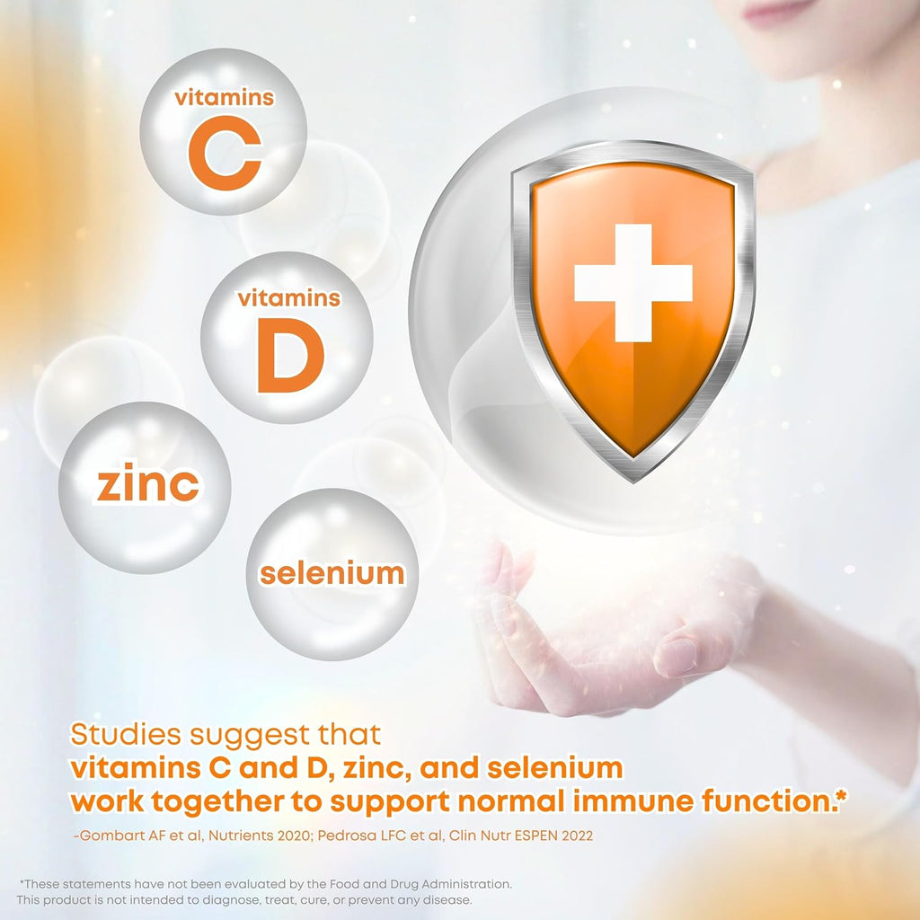 LOVITA 4-in-1 Defense Vitamin C Immune Support Effervescent Tablets 20 Count, VIT D3, Zinc, Selenium, Antioxidant Support, Orange Flavor, Vegan, Gluten-Free, Sugar-Free, Lactose-Free