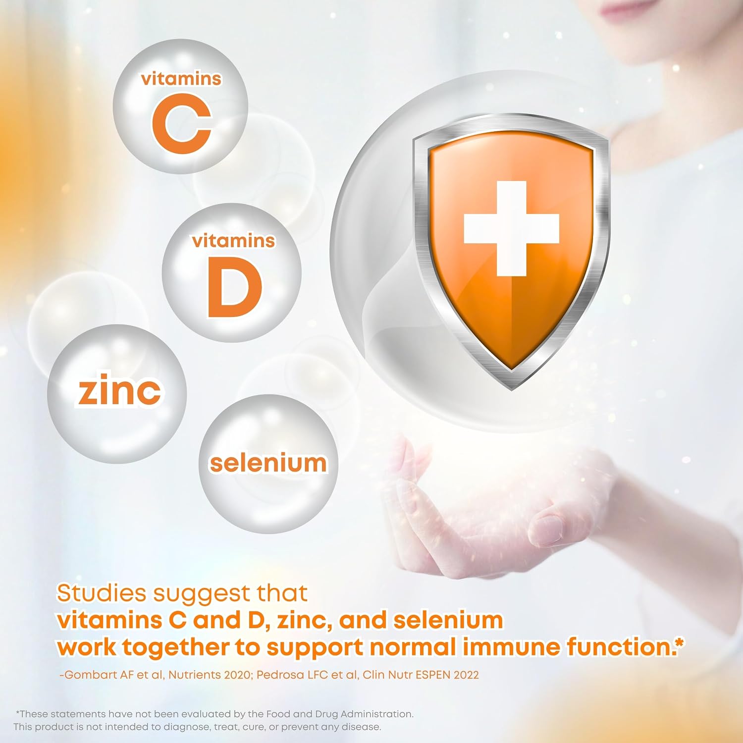 LOVITA 4-in-1 Defense Vitamin C Immune Support Effervescent Tablets 20 Count, VIT D3, Zinc, Selenium, Antioxidant Support, Orange Flavor, Vegan, Gluten-Free, Sugar-Free, Lactose-Free