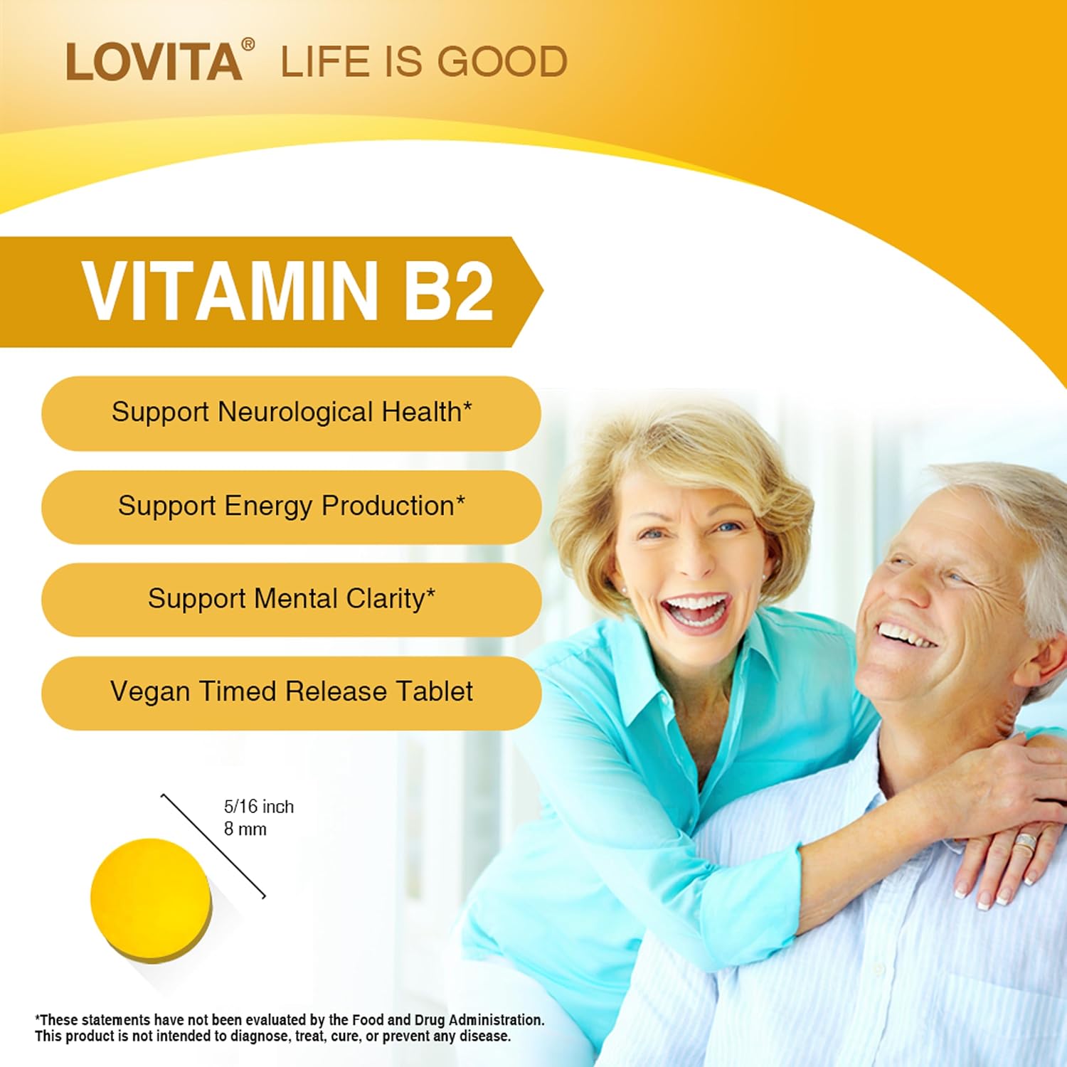 LOVITA Vitamin B2 (Riboflavin) 100mg, Timed Release, 8 Hours Sustained, Support Metabolism & Nerve Health, 130 Vegan Tablet