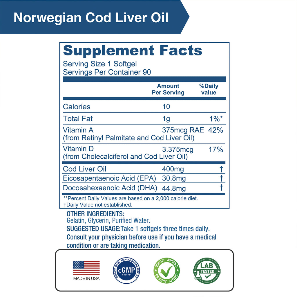 Norwegian Cod Liver Oil 90 Softgels